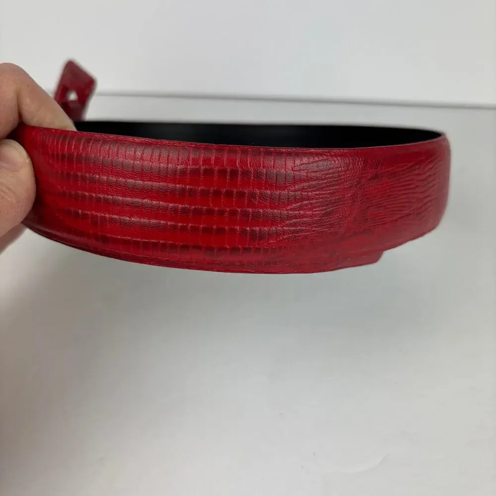 Vintage Liz Claiborne Red Leather Belt Large Snake Reptile 80s 90s